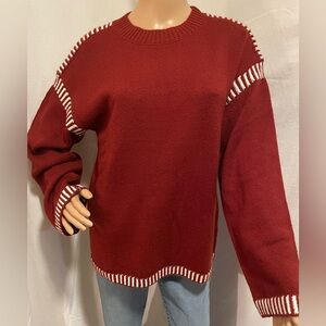 Oversized Elegant Burgundy Sweater with cream stitched Details